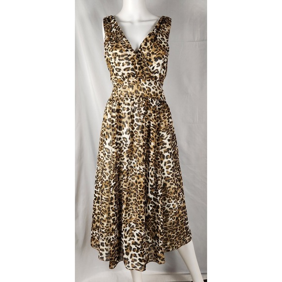 Together Dresses & Skirts - 90s Together Leopard Print Sleeveless Fit-Flare Y2K/Indie/Edgy Midi Dress 10
